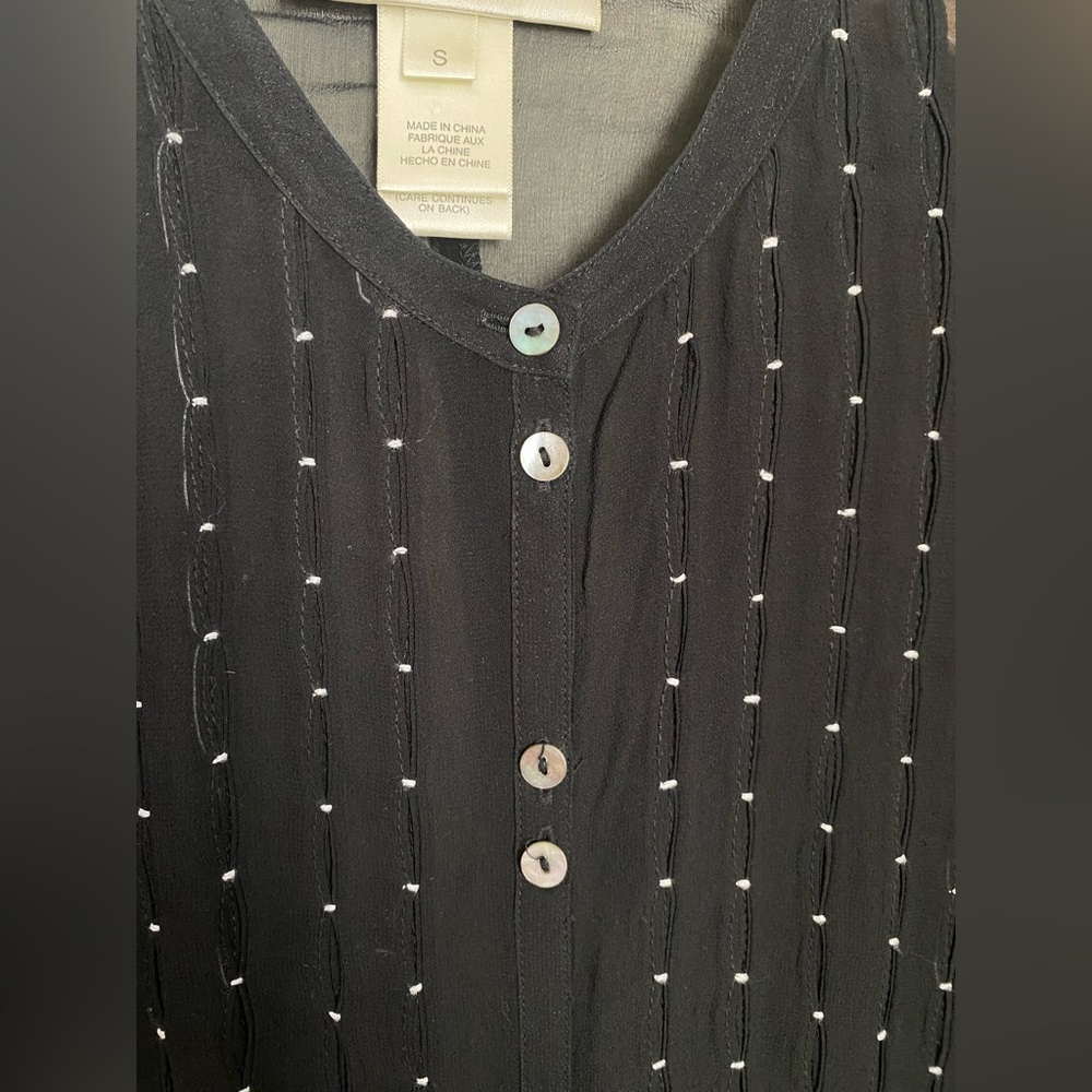SUSAN BRISTOL Silk Black Button Up Sheer Blouse Size Small Vintage - Picture 6 of 15